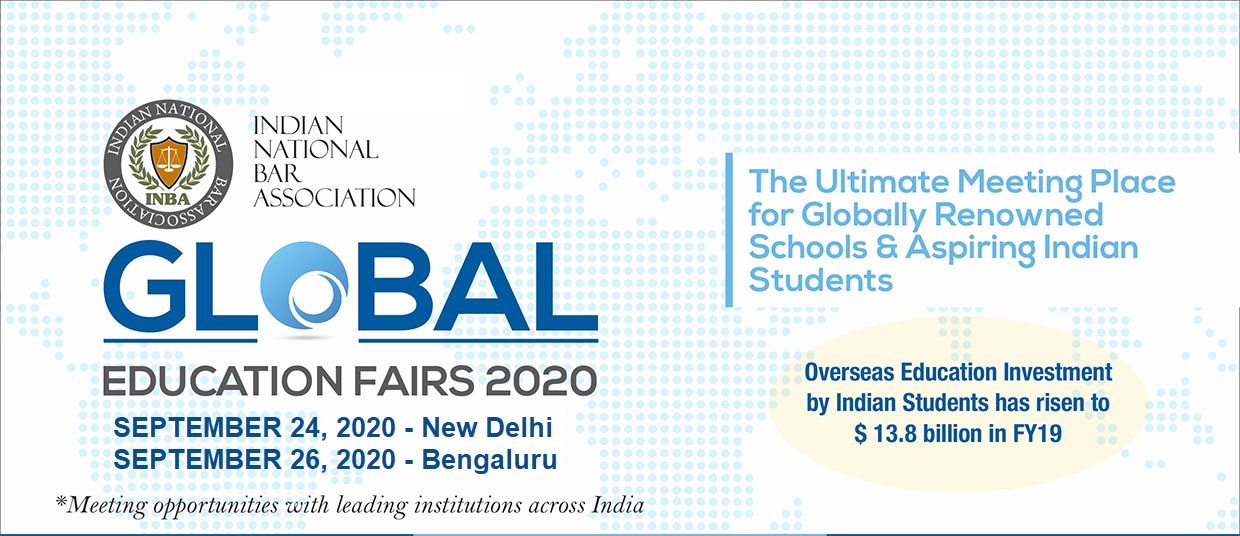 INBA's Fourth Global Education Fair In New Delhi & Bengaluru on 24th & 26th September, 2020
