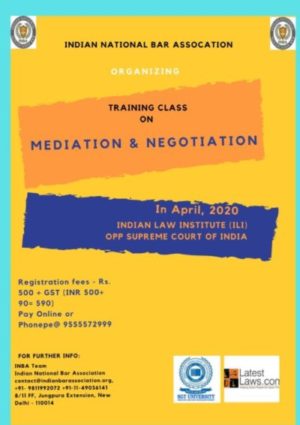 Training Class On Mediation & Negotiation By INBA In April, 2020, Certificates To All Participants