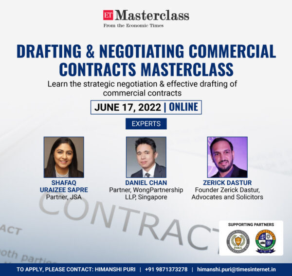Indian National Bar Association joins Economic Times for ET Masterclass on Drafting and Negotiating Commercial Contracts on 17 June, 2022